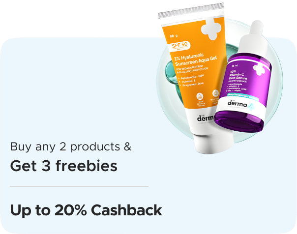 The Derma Co: Buy any 2 products & get 3 freebies + Upto 20% CashKaro Cashback